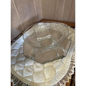 MCM Vintage Federal Glass Park Avenue Clear Art Deco Serving Bowl